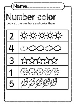 Kindergarten math sheetwork number color by little study friend | TPT