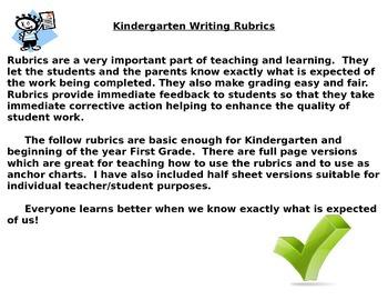 Preview of Kindergarten or First Grade Writing Rubrics for a Sentence and Paragraph