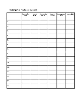 Preview of Kindergarten readiness class checklist