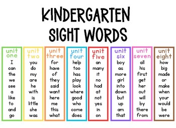 Kindergarten sight word lists by Serena Sanchez | TPT