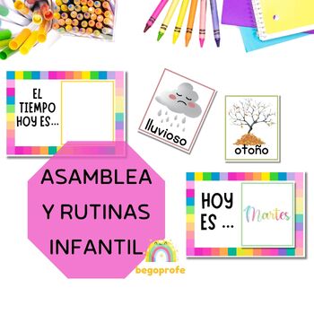 Preview of Kindergarten Spanish circle time | Asamblea en español | Bilingual flash cards