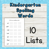 Kindergarten spelling words 10 lists