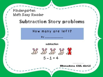 Preview of Kindergarten subtraction word problems-  Math Easy Reader