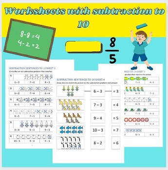 Preview of Kindergarten subtraction worksheets to 10 no regrouping