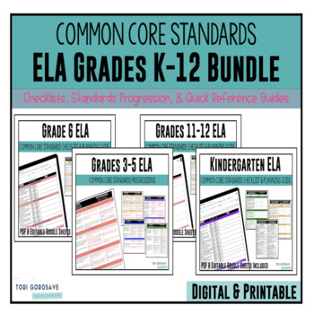 Preview of Kindergarten through Grade 12 ELA Common Core Checklist Bundle | DIGITAL