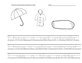 kindergarten traceable weather sentences worksheets hfw color words