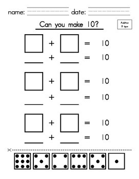 Kindergarten 1st Grade - Make 10 With Addition (cut And Paste) By 