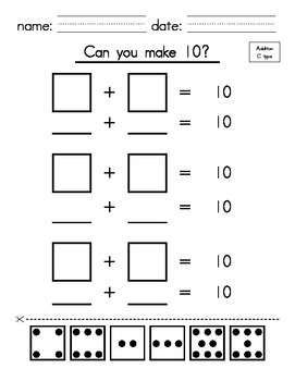 Kindergarten_1st Grade - Make 10 with Addition (cut and paste) by ...
