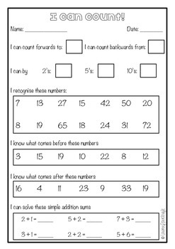 kindergaten and year one counting assessment by lauren