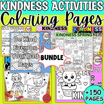 Preview of Kindness Activities Coloring Pages | Affirmations SEL Helpfulness Quotes Bundle
