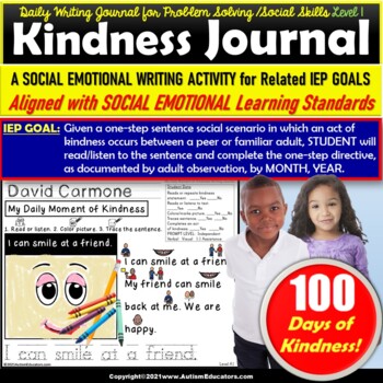 Preview of Kindness Activities WRITING JOURNAL for Autism and Social Emotional Learning