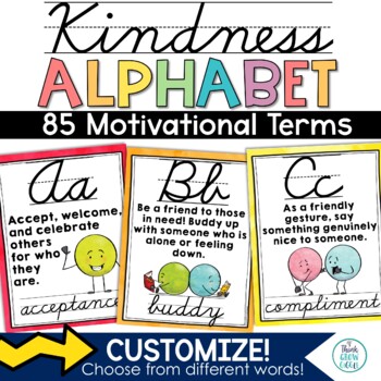 Preview of Kindness Alphabet Posters Cursive Classroom Decor SEL Back to School Decor