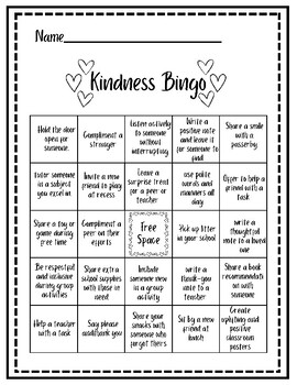 Kindness Bingo For Valentine’s Day by Kimmy Shenanigans | TPT