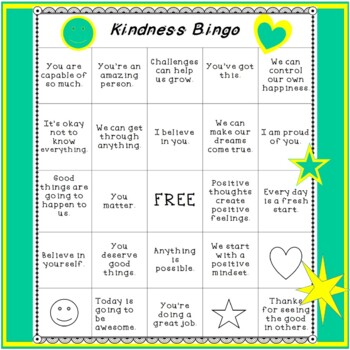 Kindness Bingo with Positive Affirmations by Shellie's Treasure | TPT