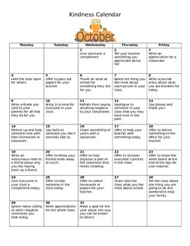 Kindness Calendar by Caffeine and Counseling | TPT