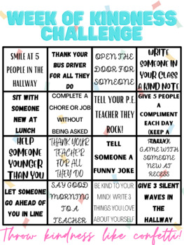 Kindness Challenges Bingo ( 16 Challenges) by TeachingforThird | TPT
