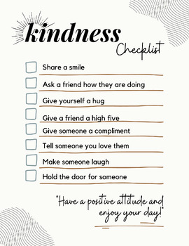 Kindness Checklist by Brown's Shop | TPT