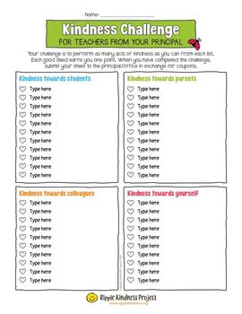 Kindness Checklist for Teachers with Principal Rewards Editable in ...
