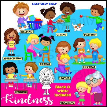 Preview of Kindness. Clipart set Full Color & Black/ White.