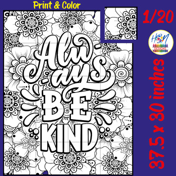 Preview of Kindness Collaborative Coloring Poster Always Be Kind Mental Health Class decor