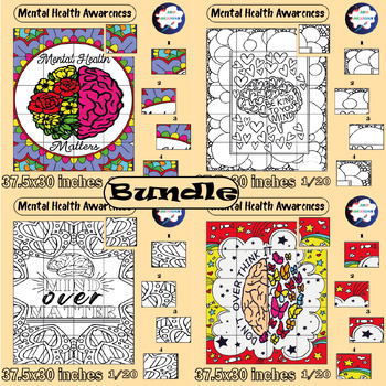 Preview of Mental Health Collaborative Poster Bundle, Coloring & Puzzle Activities Kindness