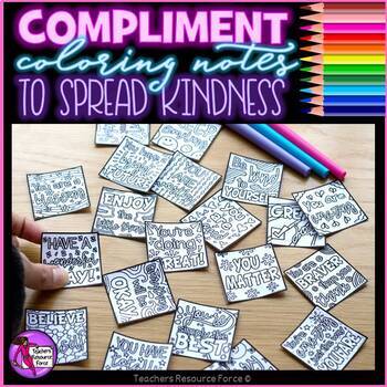 Preview of Kindness Coloring Compliment Notes | Whole School Kindness Project