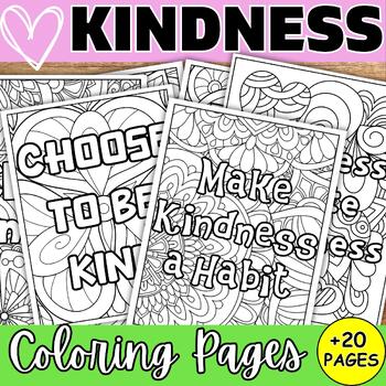 Preview of Kindness Activities Coloring Pages | Mindful Affirmations SEL Helpfulness Quotes