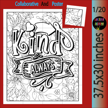 Preview of Kindness February Collaborative Coloring | Be Kind - Classroom Kindness
