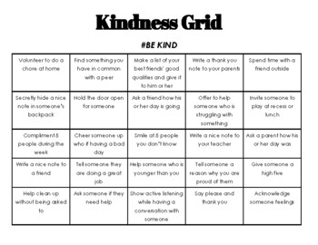 Kindness Grid by Kelsey Dang | Teachers Pay Teachers