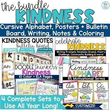 Preview of Kindness Posters Bulletin Board Writing Activities Alphabet Coloring