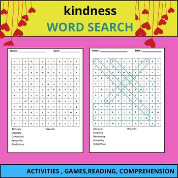 Preview of Kindness Mental Health Awarenes Puzzle Activity wordsearch to Foster Compassion