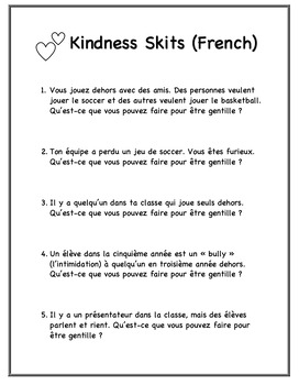 Preview of Kindness Skits French (Pink Shirt Day)