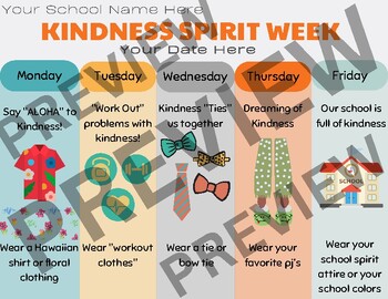 Kindness Spirit Week by Counseling Tools By Jenn | TPT