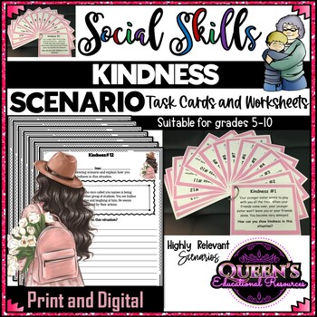 Preview of Social Skills - Kindness Scenario Task Cards and Worksheets