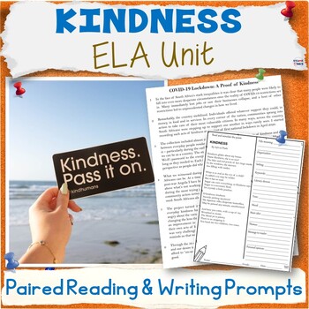 Preview of Kindness Unit, Bell Ringers, ELA Paired Reading Activity Packet, Writing Prompts