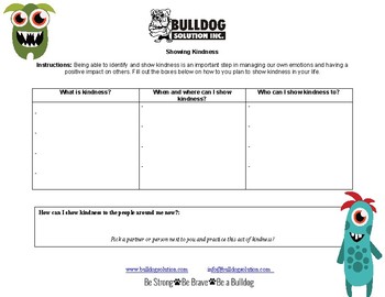 Kindness Worksheet by Bulldog Solution | Teachers Pay Teachers