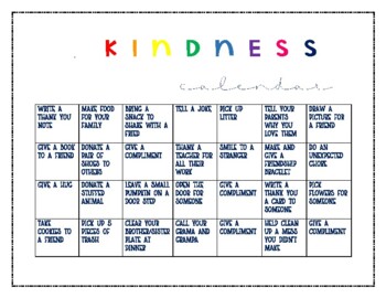 Kindness calendar by Karen Mikus | TPT