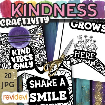Preview of Kindness craft activity. 20 Coloring pages for Back to School Zentangle Pennants