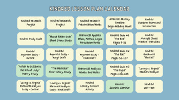 Preview of Kindred Novel Study Unit Calendar