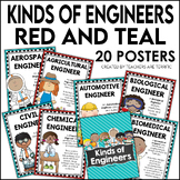 Kinds of Engineers Posters in Red and Teal
