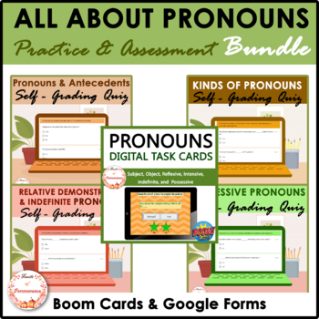 Preview of Kinds of Pronouns Practice and Assessment BUNDLE | Boom Cards™ & Google Forms