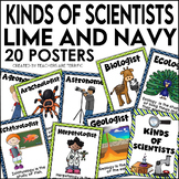 Kinds of Scientists Posters in Lime and Navy