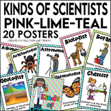 Kinds of Scientists Posters in Pink, Lime, and Teal