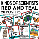 Kinds of Scientists Posters in Red and Teal