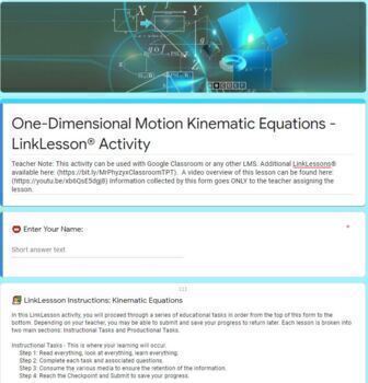 Preview of Kinematic One-Dimensional Motion LinkLesson® - Online Distance Blended Activity