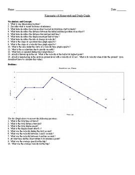 Preview of Kinematics 1-D Motion Study Guide