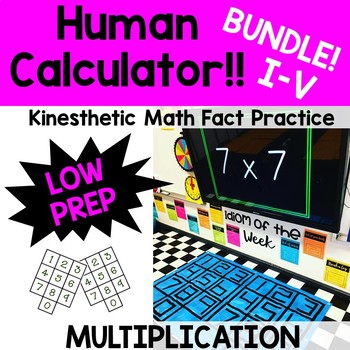 Preview of Multiplication Fact Fluency Flash Cards Kinesthetic Human Calculator Facts 0-9