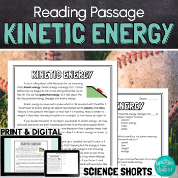 Preview of Kinetic Energy Reading Comprehension Passage PRINT and DIGITAL