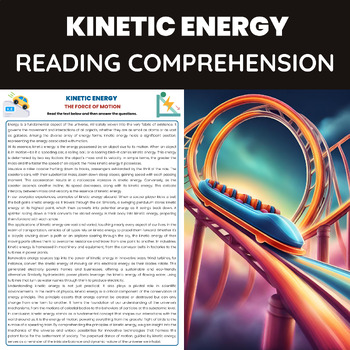 Preview of Kinetic Energy Reading Comprehension Passage for Types and Forms of Energy
