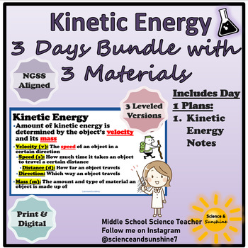 Preview of Kinetic Energy Unit Notes & Activities 3 Days Worth, 3 Materials